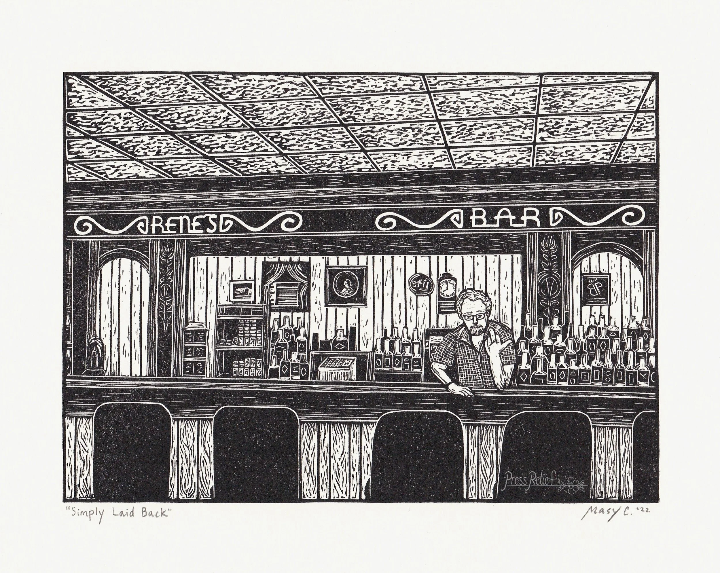 Paper Moon Puffs original block print - vintage paper moon and